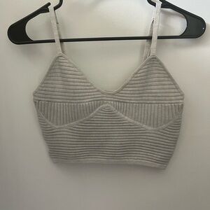 Aerie Gray and White Ribbed Bustier Camisole